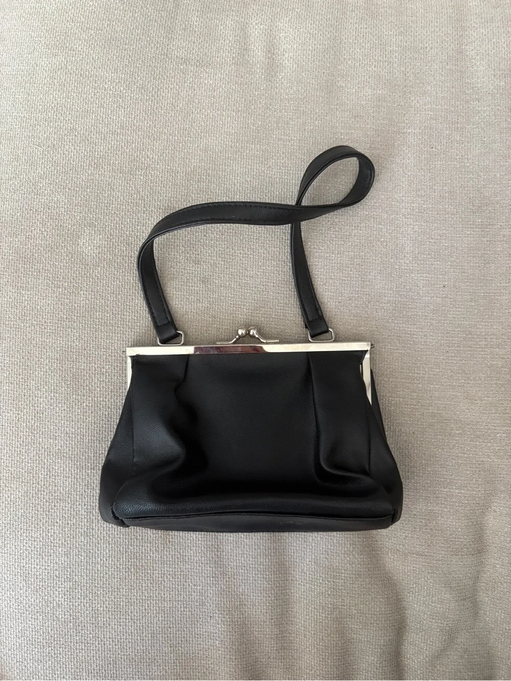 Black Leather Mini Clutch with Silver Hardware | Vintage Glam